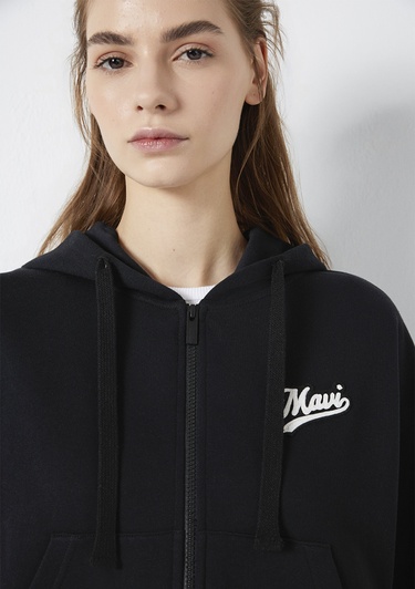  Mavi Mavi Logo Baskılı Kapüşonlu Siyah Sweatshirt 1S10486-900