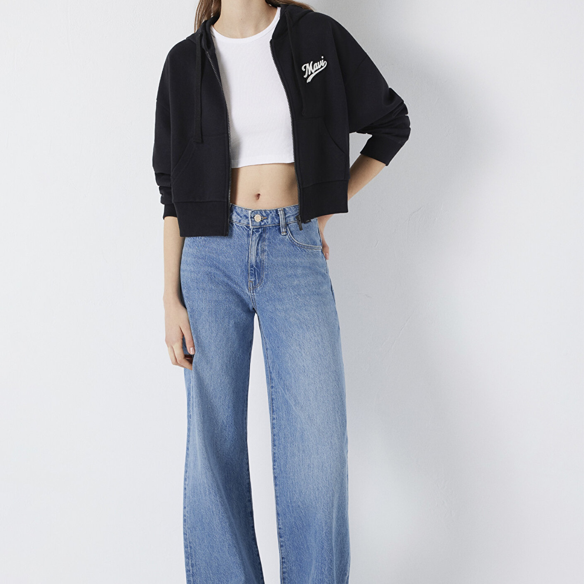 Mavi Mavi Logo Baskılı Kapüşonlu Siyah Sweatshirt 1S10486-900