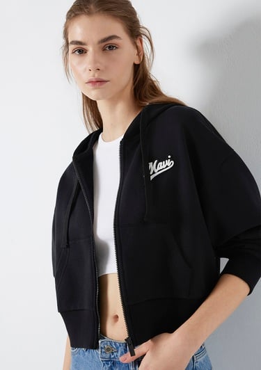  Mavi Mavi Logo Baskılı Kapüşonlu Siyah Sweatshirt 1S10486-900