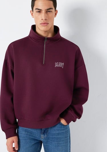  Mavi Mavi Logo Baskılı Yarı Fermuarlı Bordo Sweatshirt 0S10208-70434