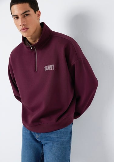  Mavi Mavi Logo Baskılı Yarı Fermuarlı Bordo Sweatshirt 0S10208-70434