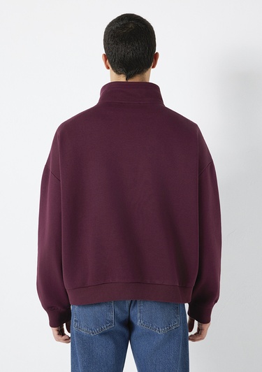  Mavi Mavi Logo Baskılı Yarı Fermuarlı Bordo Sweatshirt 0S10208-70434