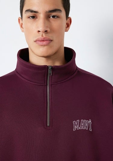  Mavi Mavi Logo Baskılı Yarı Fermuarlı Bordo Sweatshirt 0S10208-70434