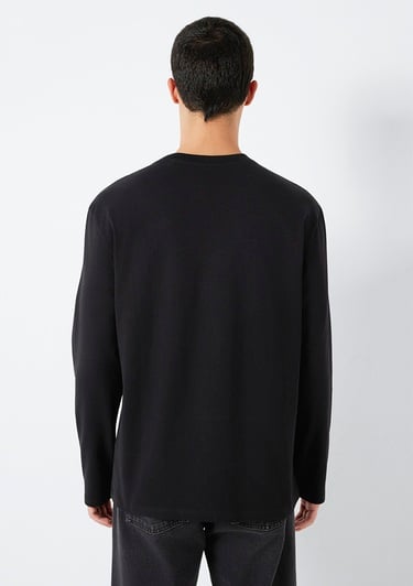  Mavi Uzun Kollu Siyah Basic Tişört Loose Fit / Bol Rahat Kesim 0613170-900