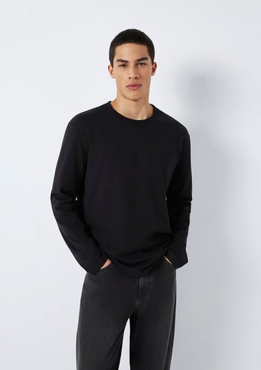  Mavi Uzun Kollu Siyah Basic Tişört Loose Fit / Bol Rahat Kesim 0613170-900