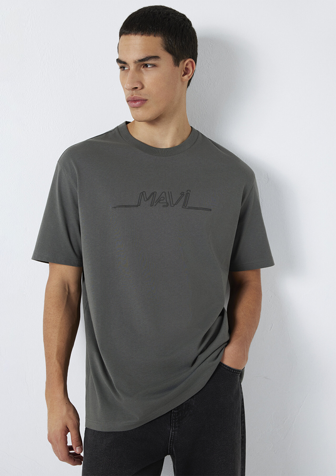 Mavi Mavi Baskılı Antrasit Tişört Loose Fit / Bol Rahat Kesim 0613128-70088