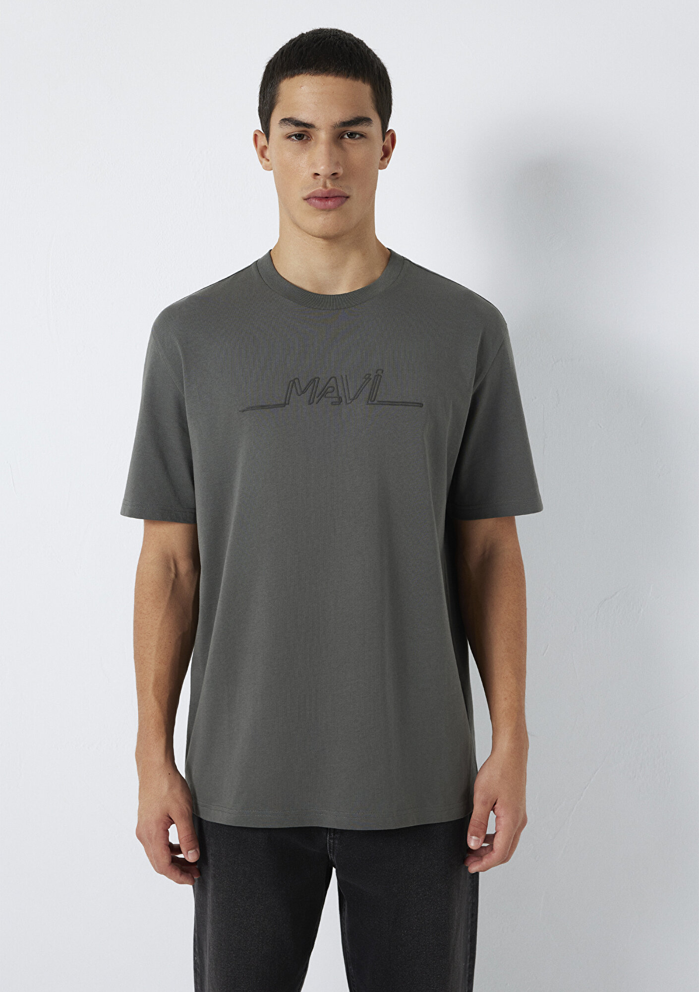 Mavi Mavi Baskılı Antrasit Tişört Loose Fit / Bol Rahat Kesim 0613128-70088