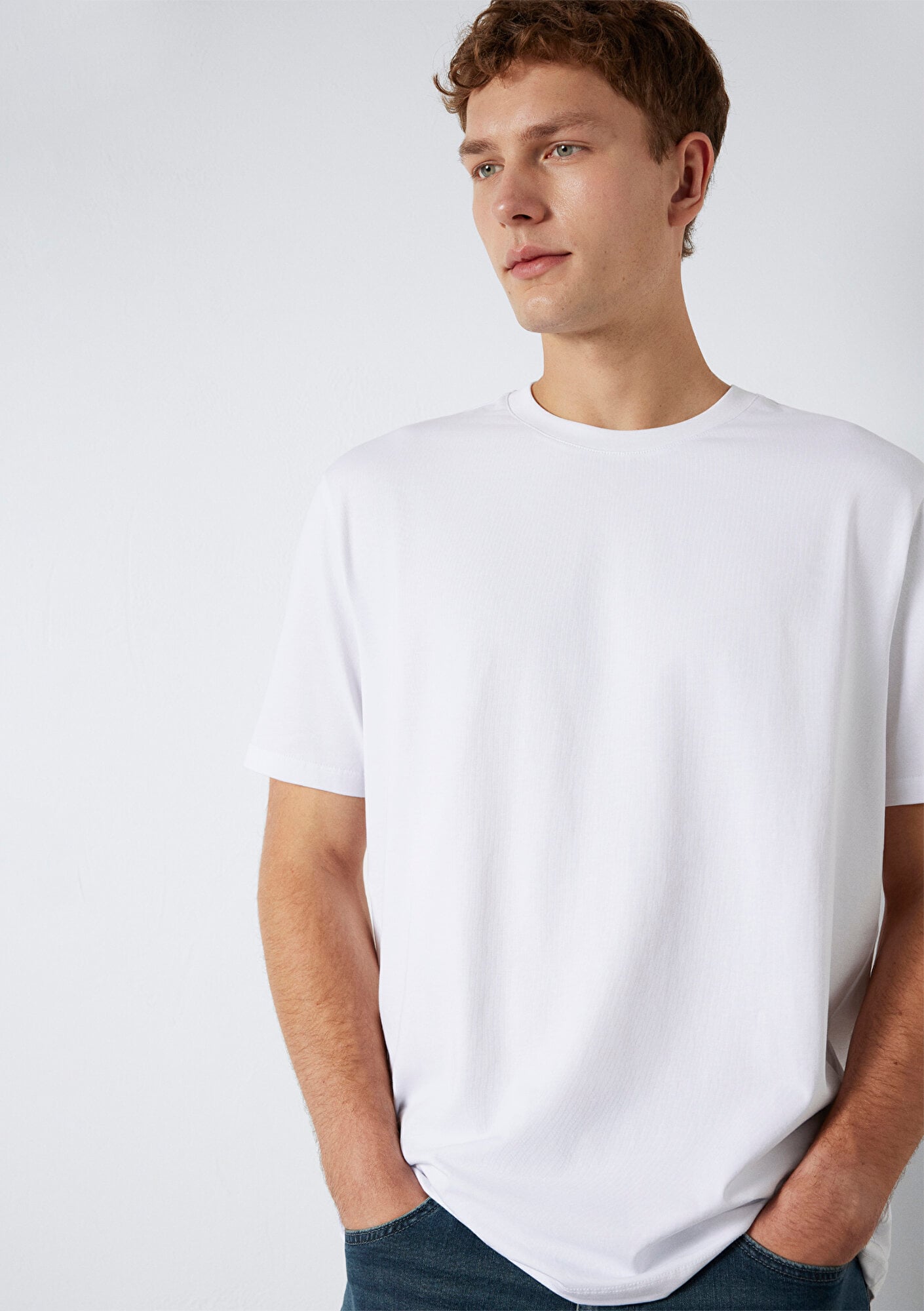 Mavi Beyaz Basic Tişört Loose Fit / Bol Rahat Kesim 0613199-620