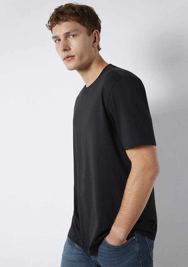  Mavi Siyah Basic Tişört Loose Fit / Bol Rahat Kesim 0613199-900