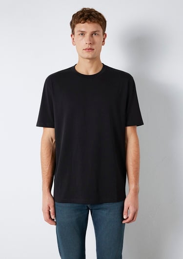  Mavi Siyah Basic Tişört Loose Fit / Bol Rahat Kesim 0613199-900