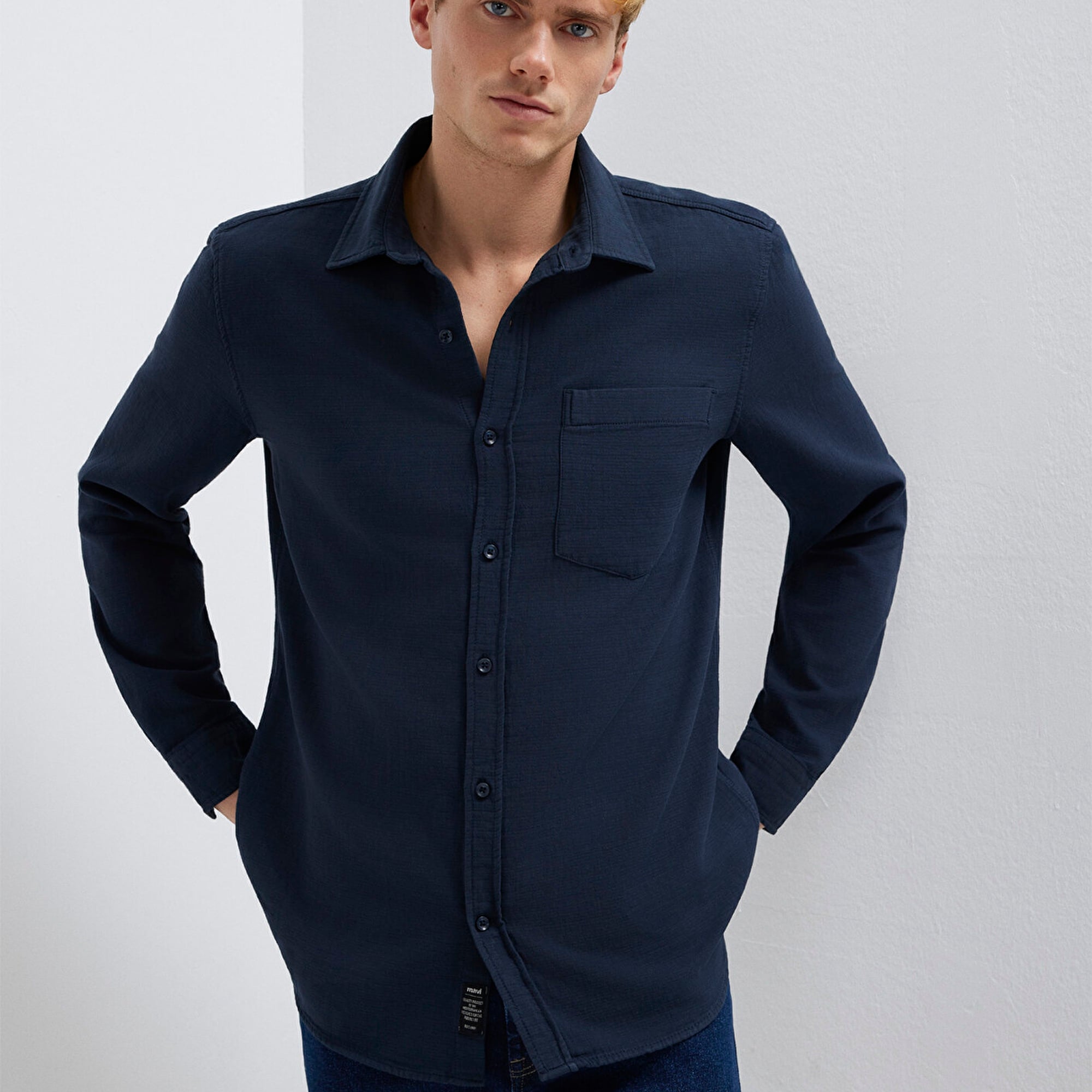 Mavi Cepli Lacivert Gömlek Regular Fit / Normal Kesim 0211898-86623