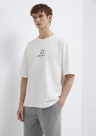  Mavi Luck Is In Your Side Baskılı Ekru Tişört Oversize / Geniş Kesim 0613183-70057