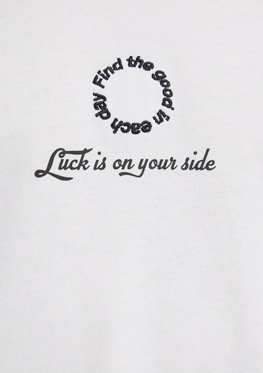  Mavi Luck Is In Your Side Baskılı Ekru Tişört Oversize / Geniş Kesim 0613183-70057
