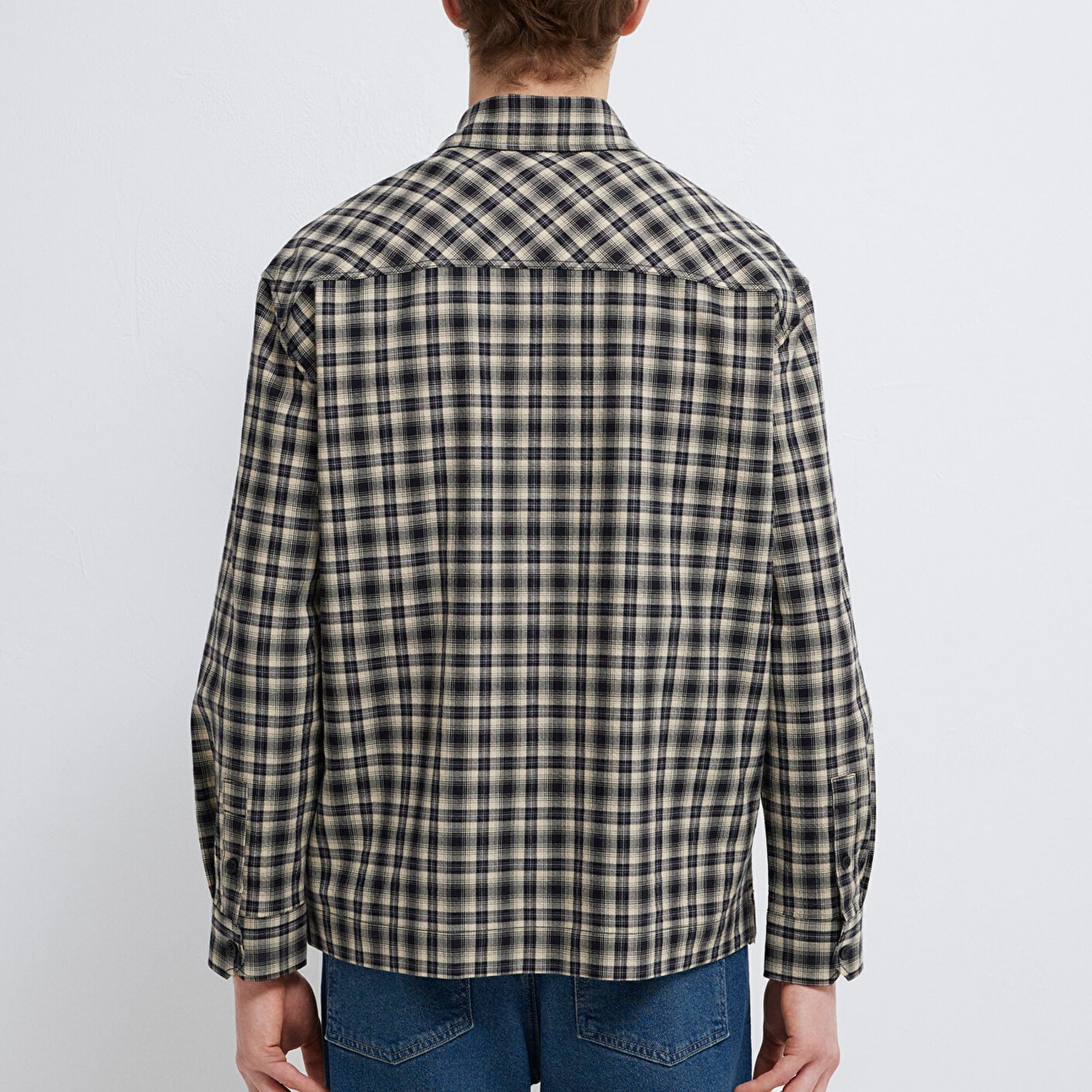 Mavi Siyah Ekose Gömlek Loose Fit / Bol Rahat Kesim 0211880-91417