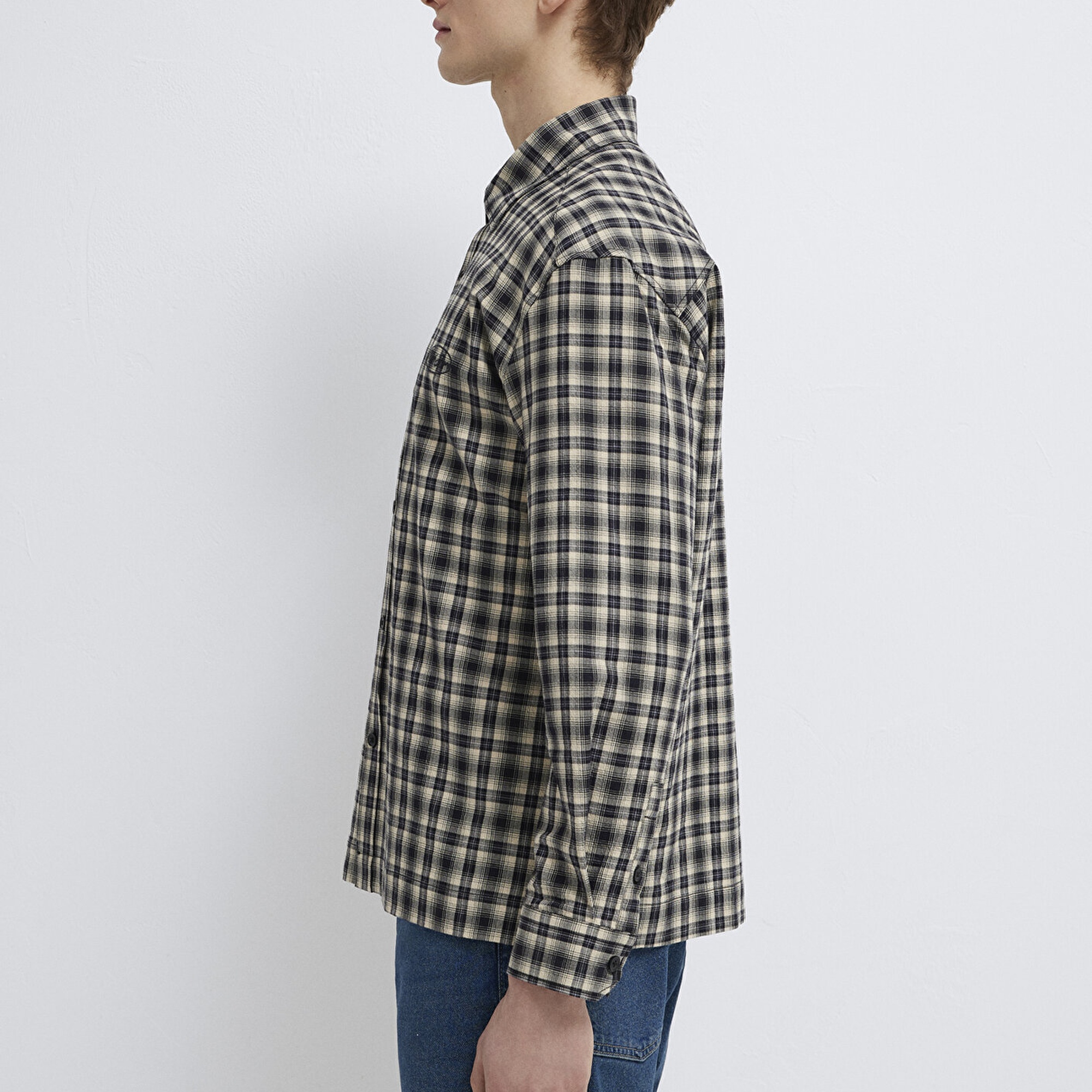 Mavi Siyah Ekose Gömlek Loose Fit / Bol Rahat Kesim 0211880-91417