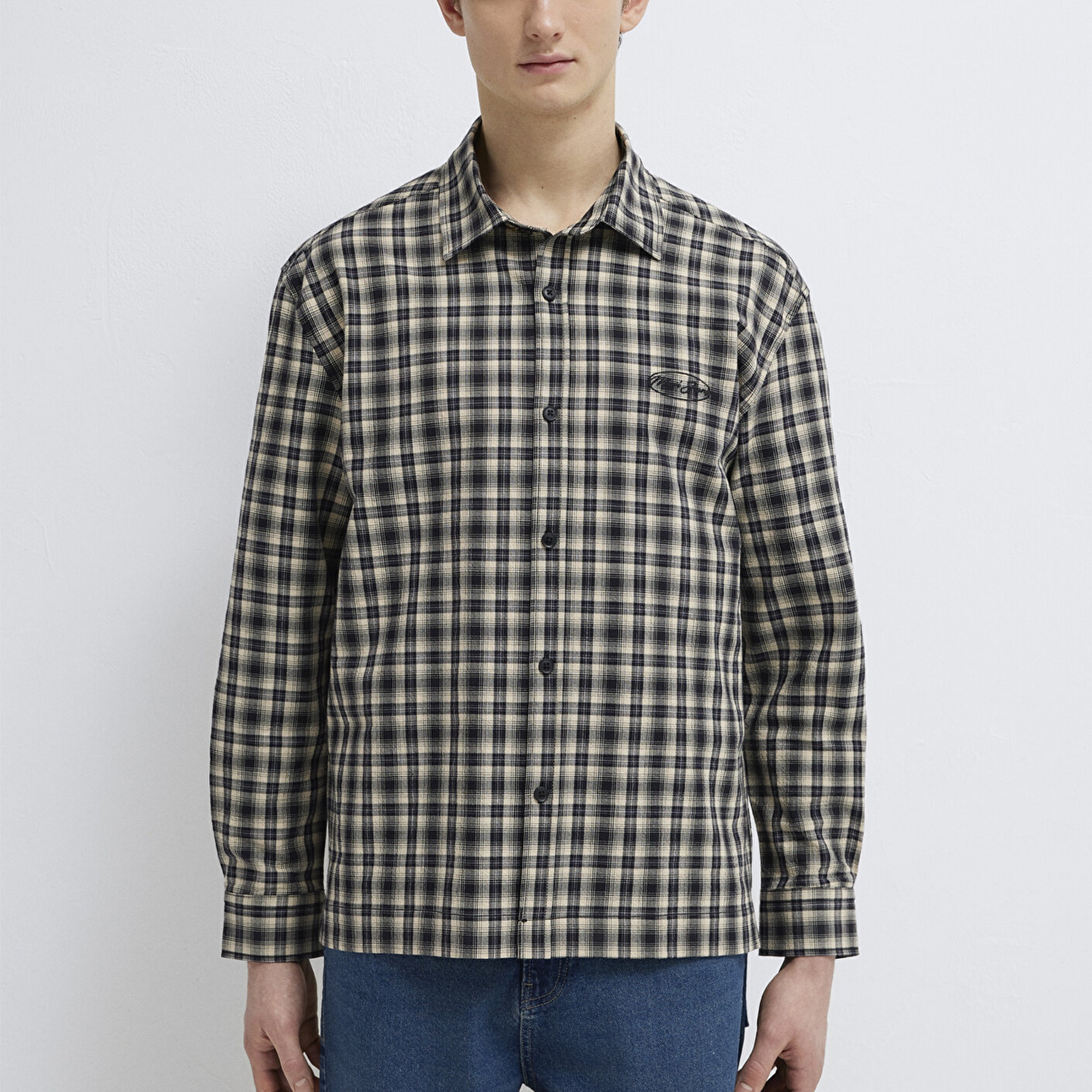 Mavi Siyah Ekose Gömlek Loose Fit / Bol Rahat Kesim 0211880-91417