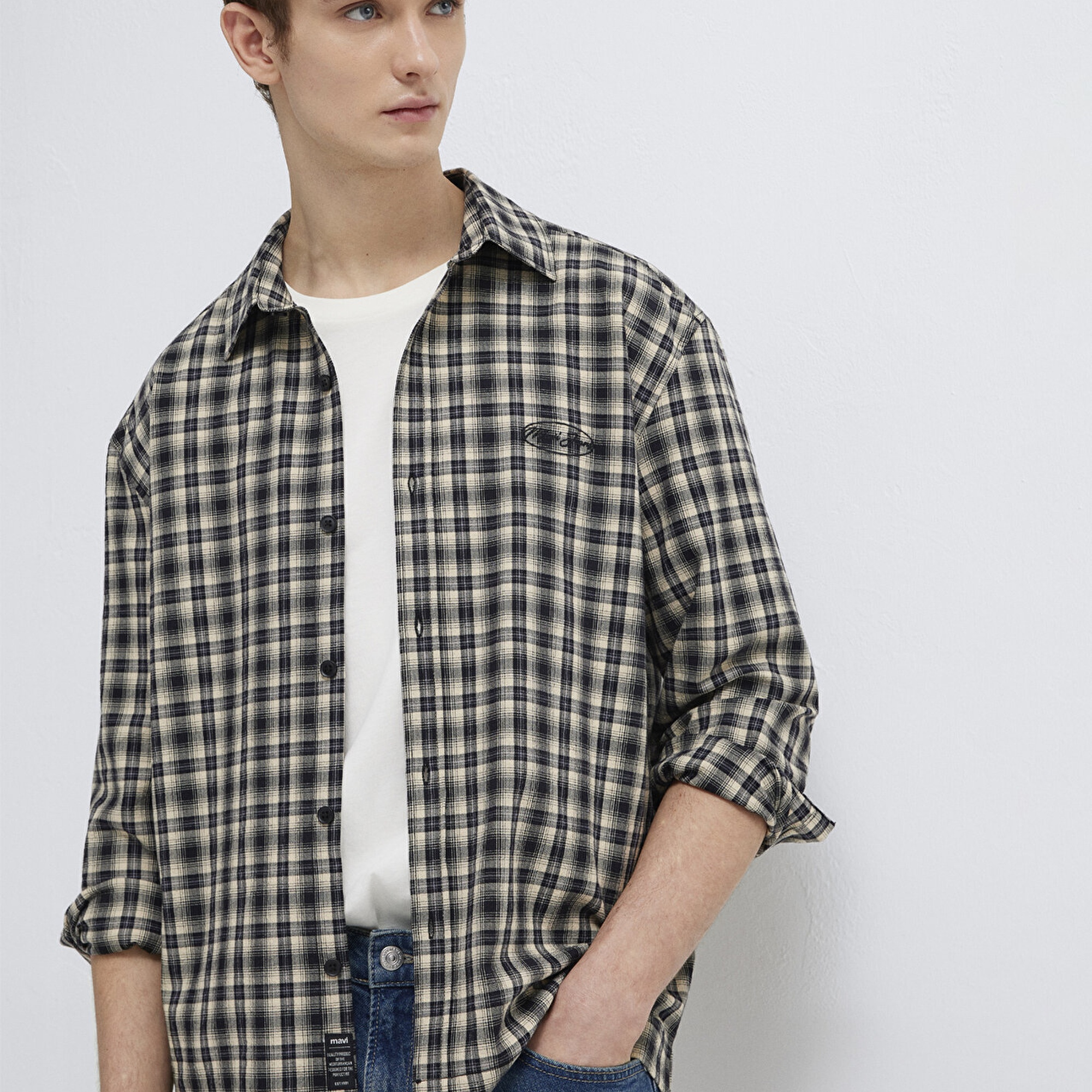 Mavi Siyah Ekose Gömlek Loose Fit / Bol Rahat Kesim 0211880-91417