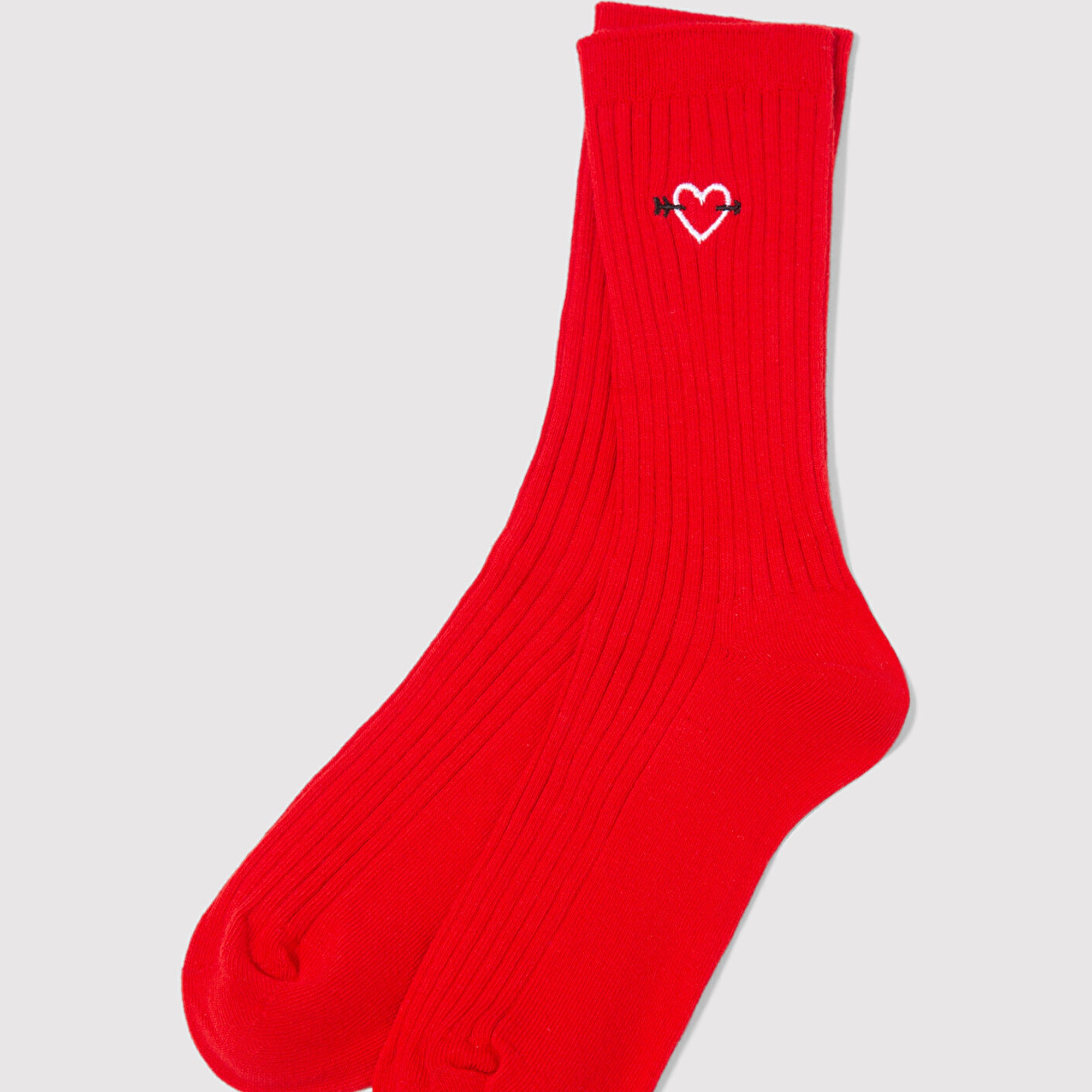 Mavi Kalp Nakışlı Kırmızı Soket Çorap 1913812-25842