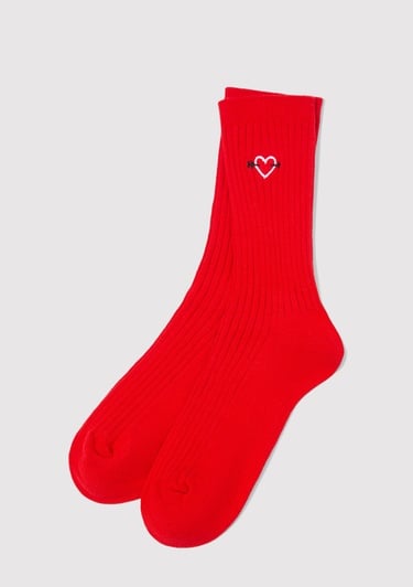  Mavi Kalp Nakışlı Kırmızı Soket Çorap 1913812-25842