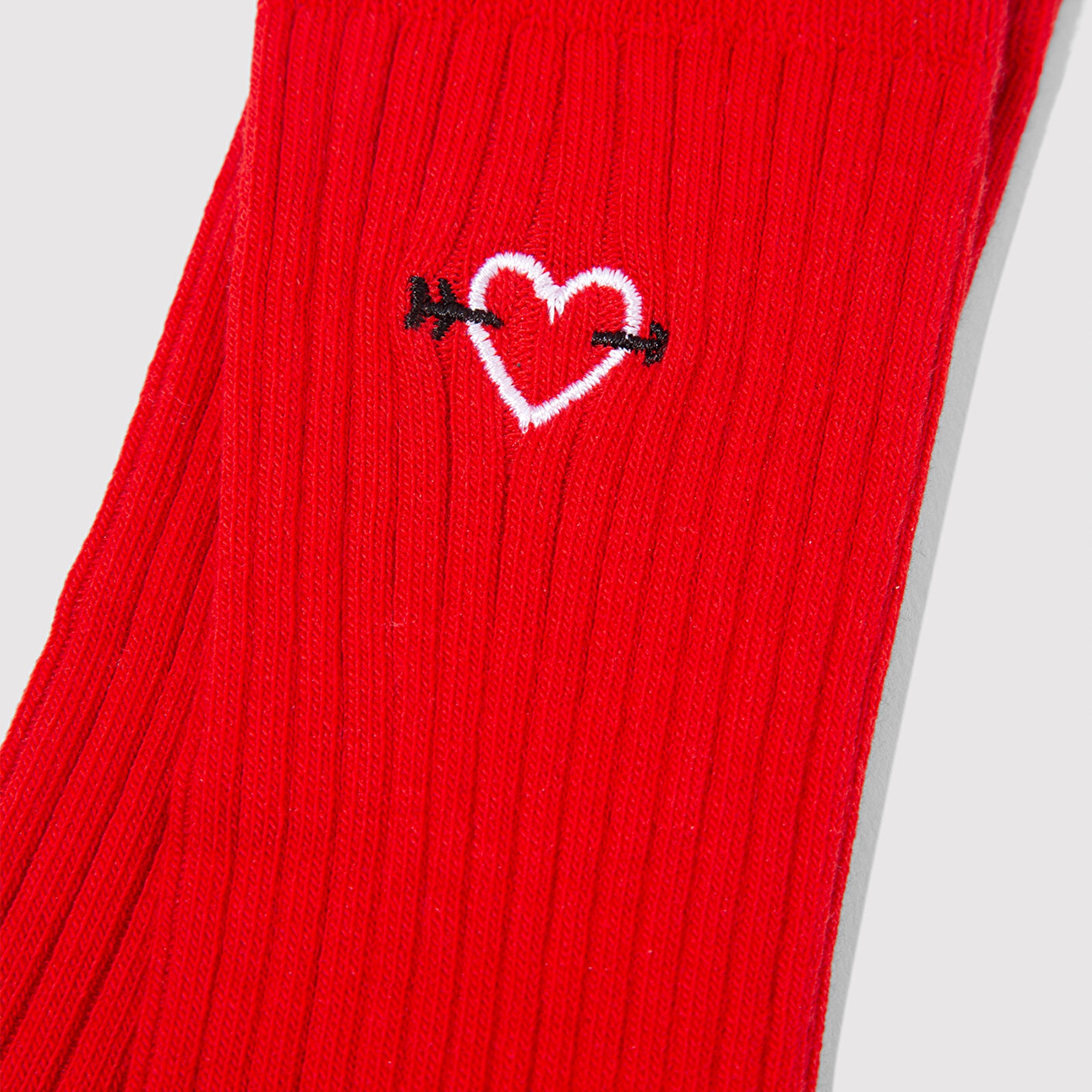 Mavi Kalp Nakışlı Kırmızı Soket Çorap 1913812-25842