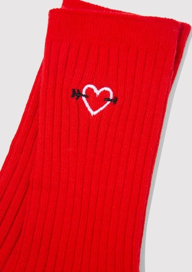  Mavi Kalp Nakışlı Kırmızı Soket Çorap 1913812-25842