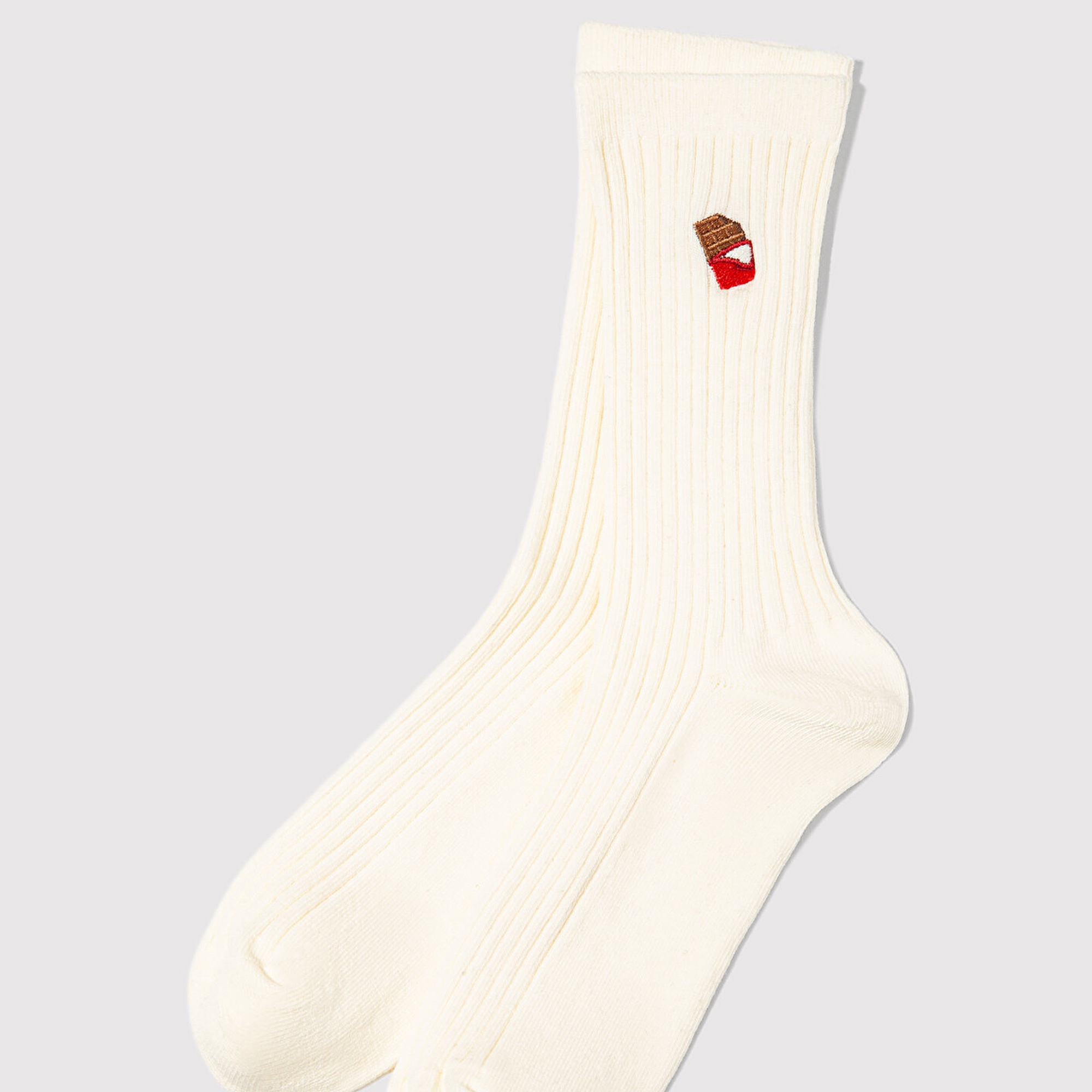 Mavi Çikolata Nakışlı Ekru Soket Çorap 1913812-30221