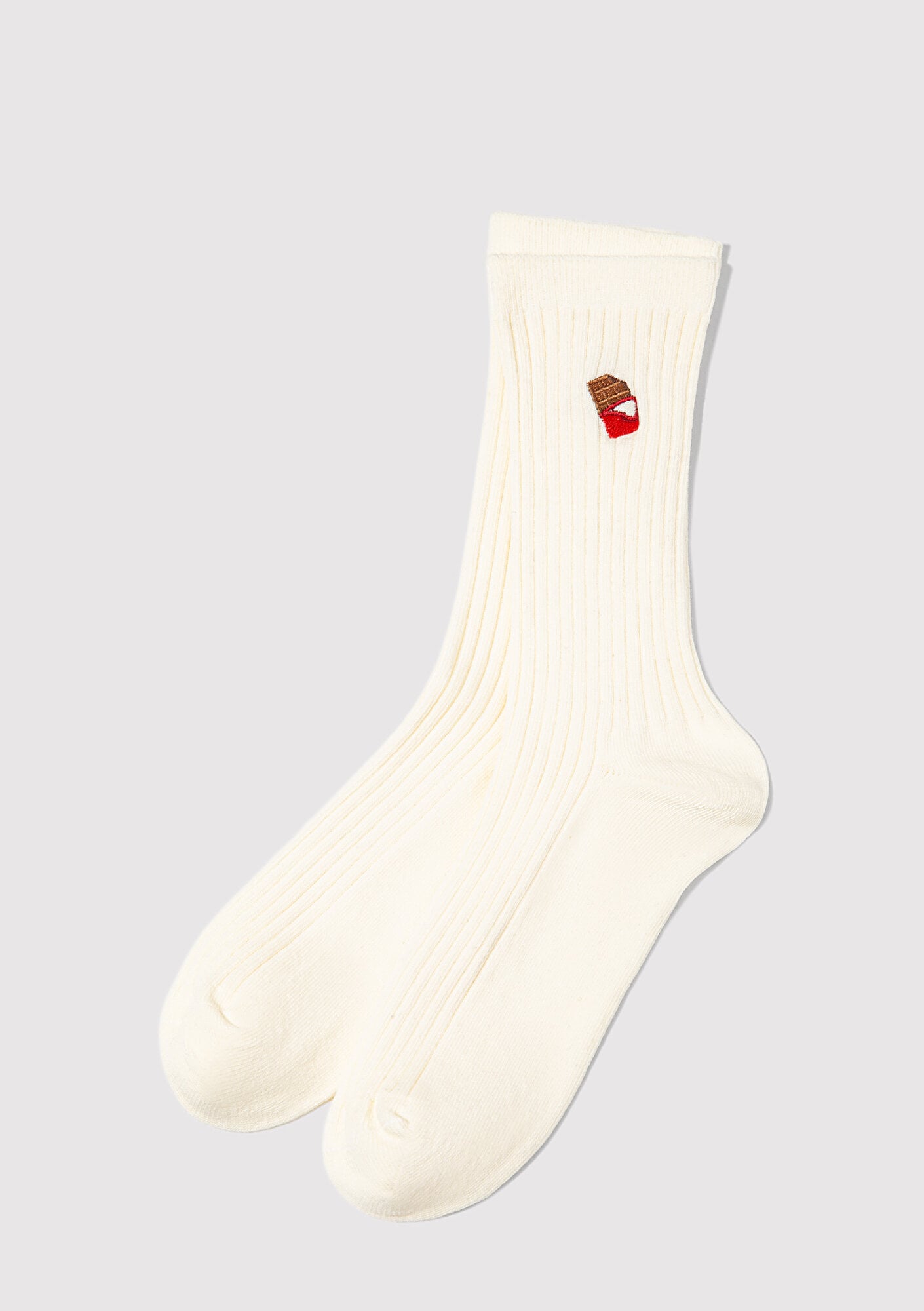  Mavi Çikolata Nakışlı Ekru Soket Çorap 1913812-30221