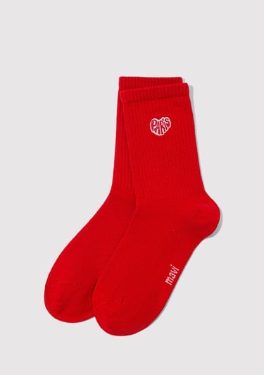  Mavi Paris Nakışlı Kırmızı Soket Çorap 1913789-30648