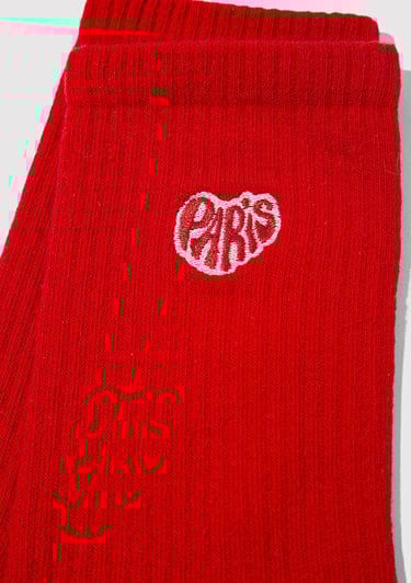  Mavi Paris Nakışlı Kırmızı Soket Çorap 1913789-30648