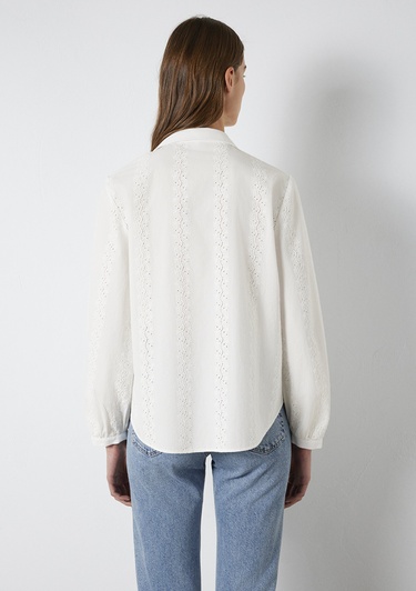  Mavi Nakış Detaylı Ekru Gömlek  1211380-70057