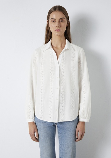  Mavi Nakış Detaylı Ekru Gömlek  1211380-70057