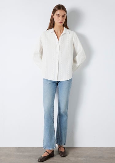  Mavi Nakış Detaylı Ekru Gömlek  1211380-70057