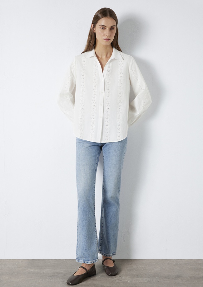  Mavi Nakış Detaylı Ekru Gömlek  1211380-70057