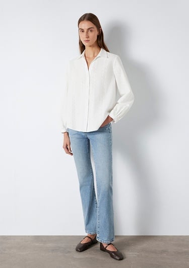  Mavi Nakış Detaylı Ekru Gömlek  1211380-70057