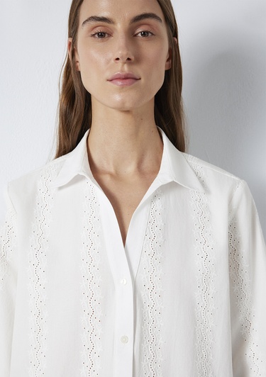  Mavi Nakış Detaylı Ekru Gömlek  1211380-70057