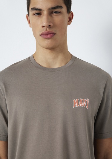  Mavi Mavi Logo Baskılı Kahverengi Tişört Regular Fit / Normal Kesim 0611714-87875