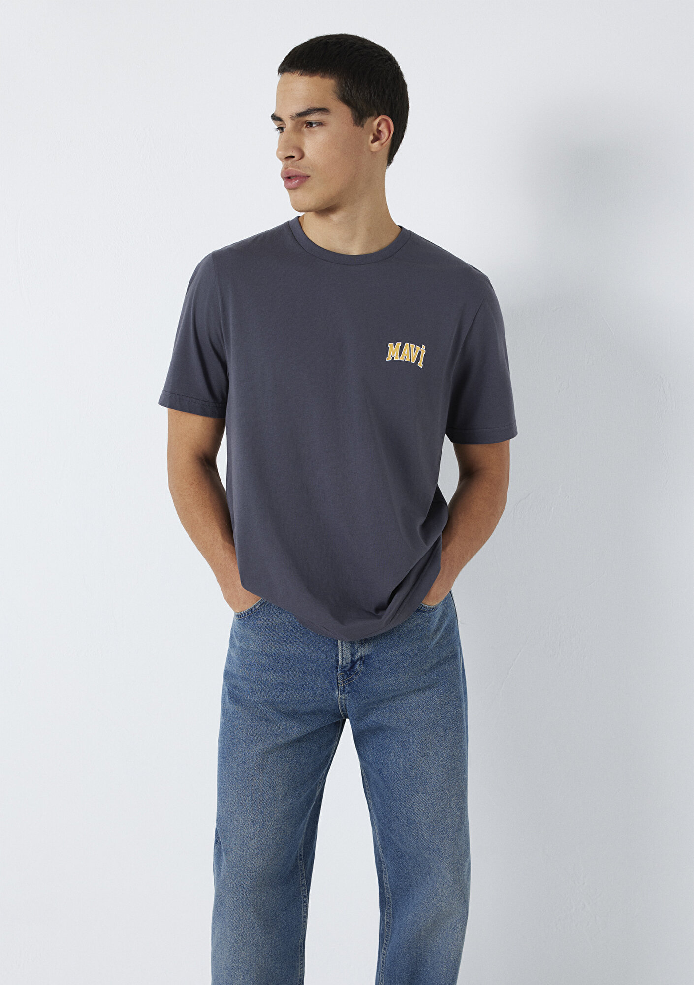 Mavi Mavi Logo Baskılı Gri Tişört Regular Fit / Normal Kesim 0611714-70101