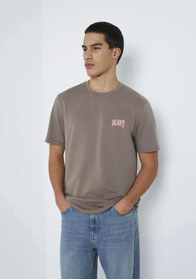  Mavi Mavi Logo Baskılı Kahverengi Tişört Regular Fit / Normal Kesim 0611714-87875
