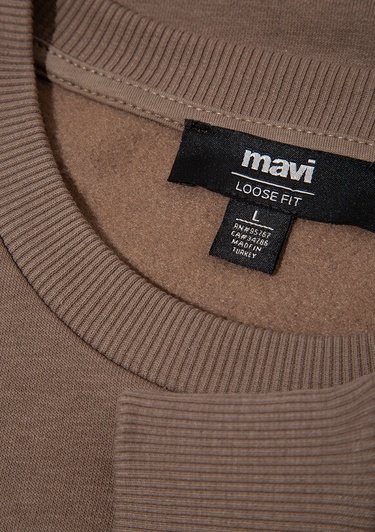  Mavi Bisiklet Yaka Kahverengi Basic Sweatshirt 0S10276-87875