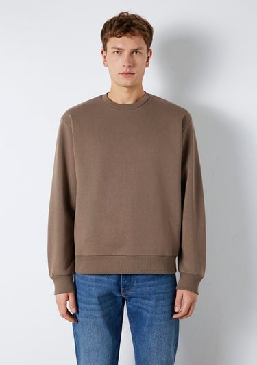  Mavi Bisiklet Yaka Kahverengi Basic Sweatshirt 0S10276-87875