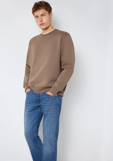  Mavi Bisiklet Yaka Kahverengi Basic Sweatshirt 0S10276-87875