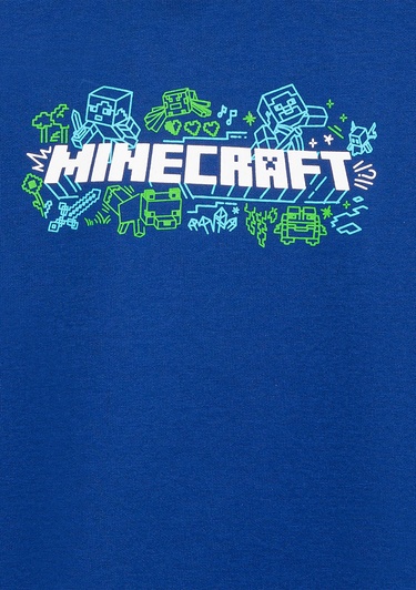  Mavi Minecraft Baskılı Kapüşonlu Mavi Sweatshirt. 6S10180-70907