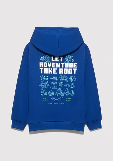 Mavi Minecraft Baskılı Kapüşonlu Mavi Sweatshirt. 6S10180-70907