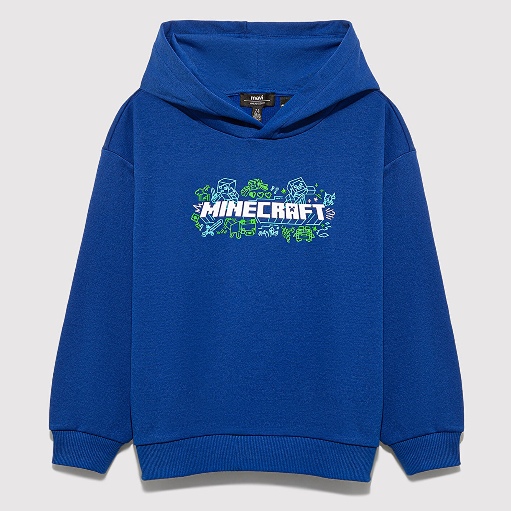 Mavi Minecraft Baskılı Kapüşonlu Mavi Sweatshirt. 6S10180-70907