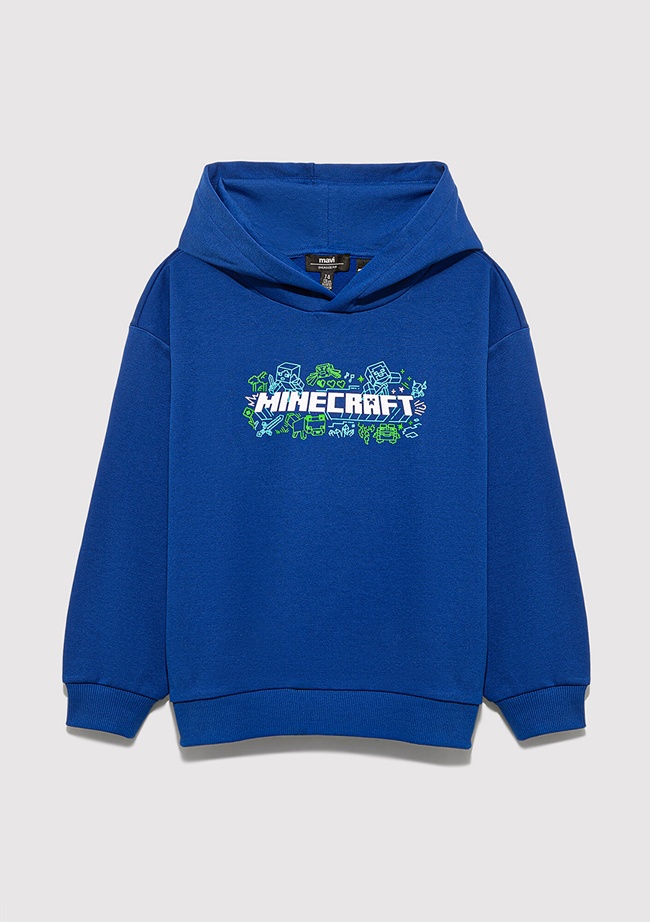 Mavi Minecraft Baskılı Kapüşonlu Mavi Sweatshirt. 6S10180-70907