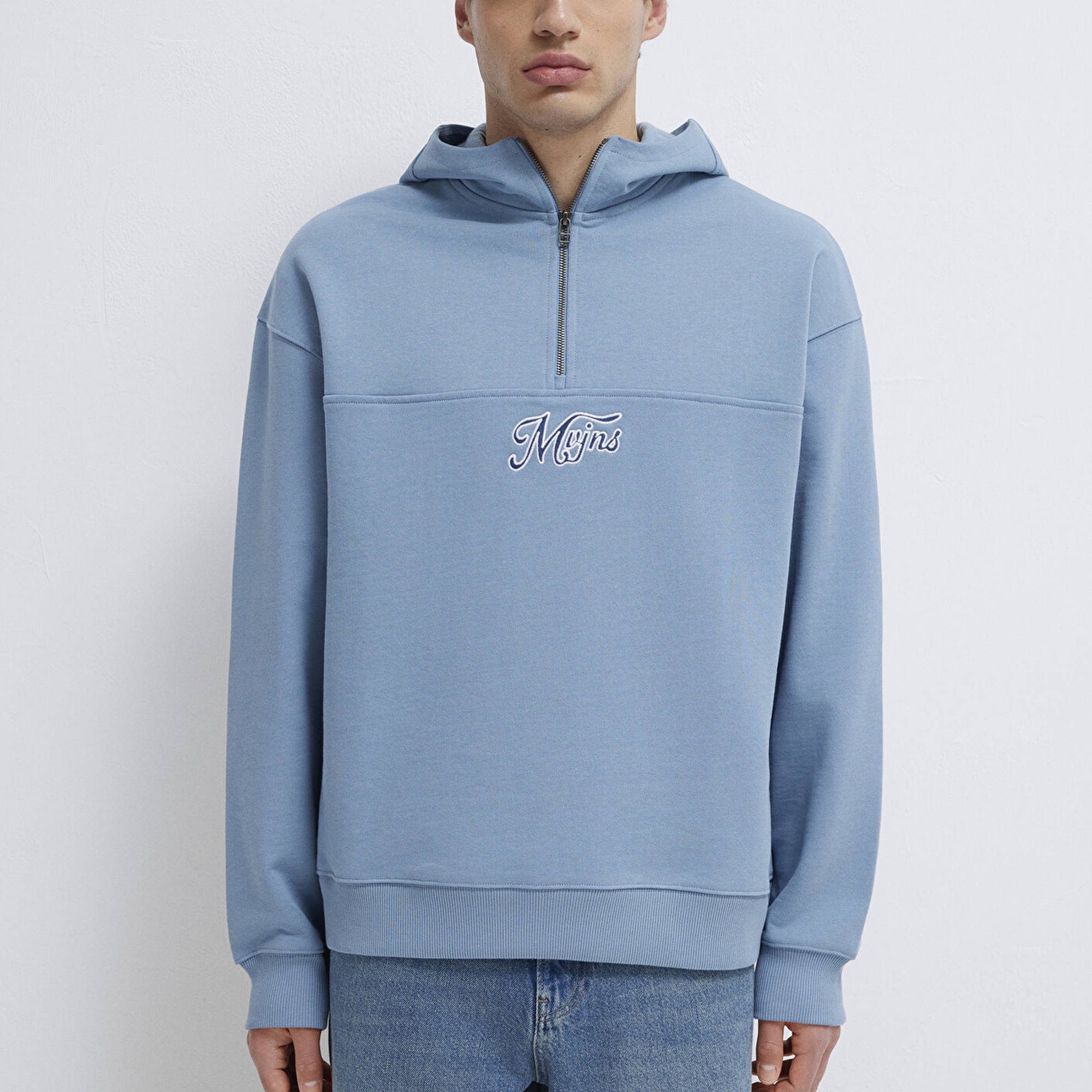 Mavi MVJNS Nakışlı Yarı Fermuarlı Mavi Sweatshirt 0S10543-86998