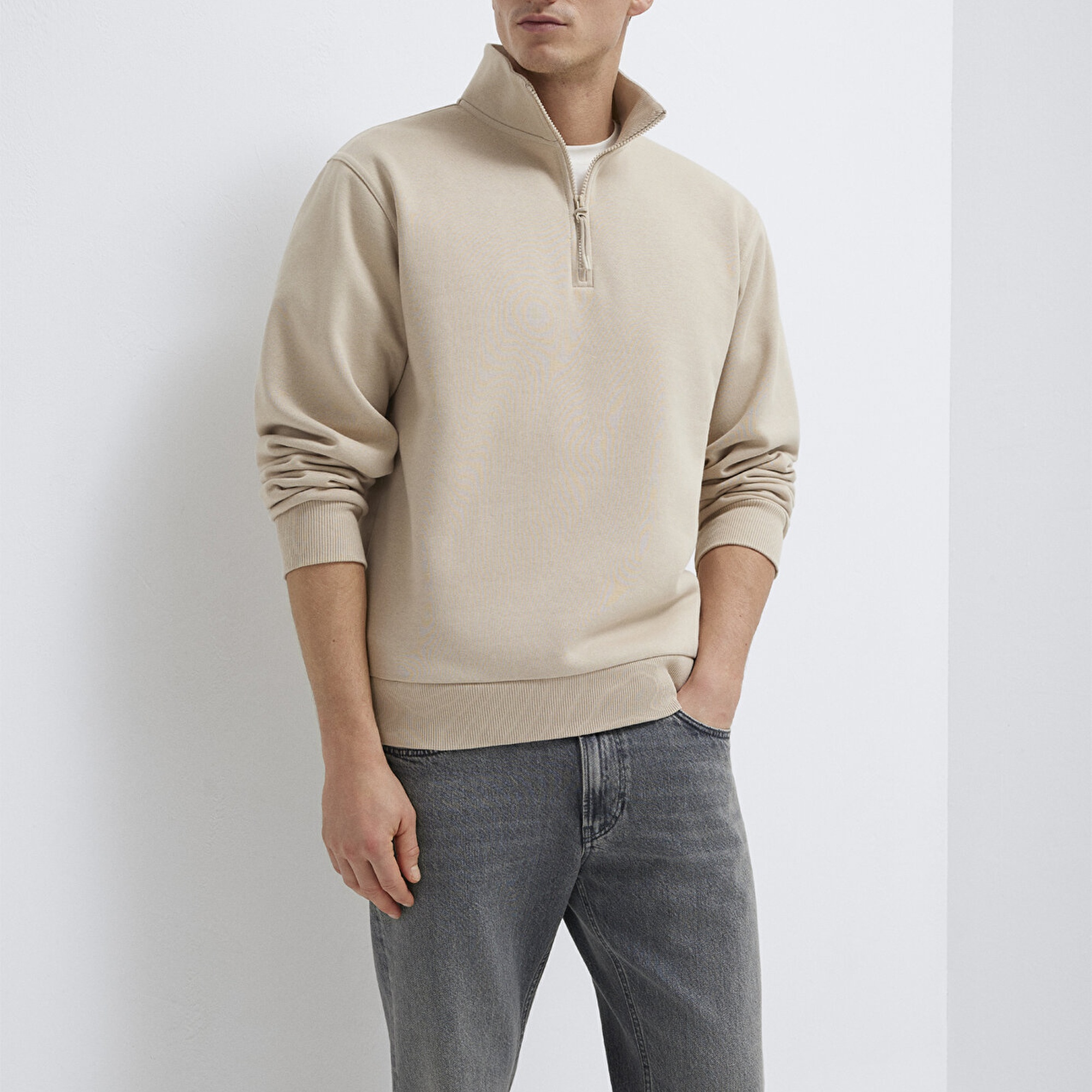 Mavi Yarı Fermuarlı Ekru Sweatshirt 0S10278-70004