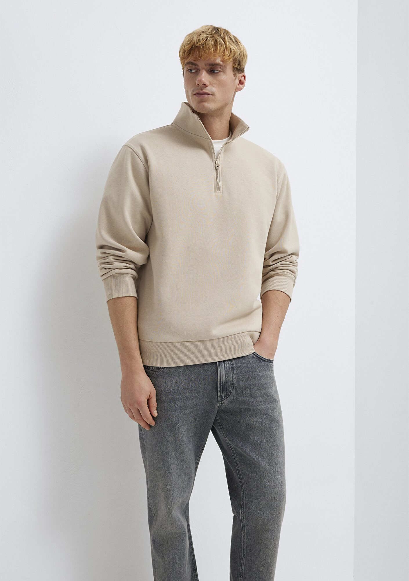  Mavi Yarı Fermuarlı Ekru Sweatshirt 0S10278-70004