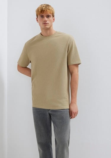  Mavi Bej Basic Tişört Loose Fit / Bol Rahat Kesim 0613153-70204