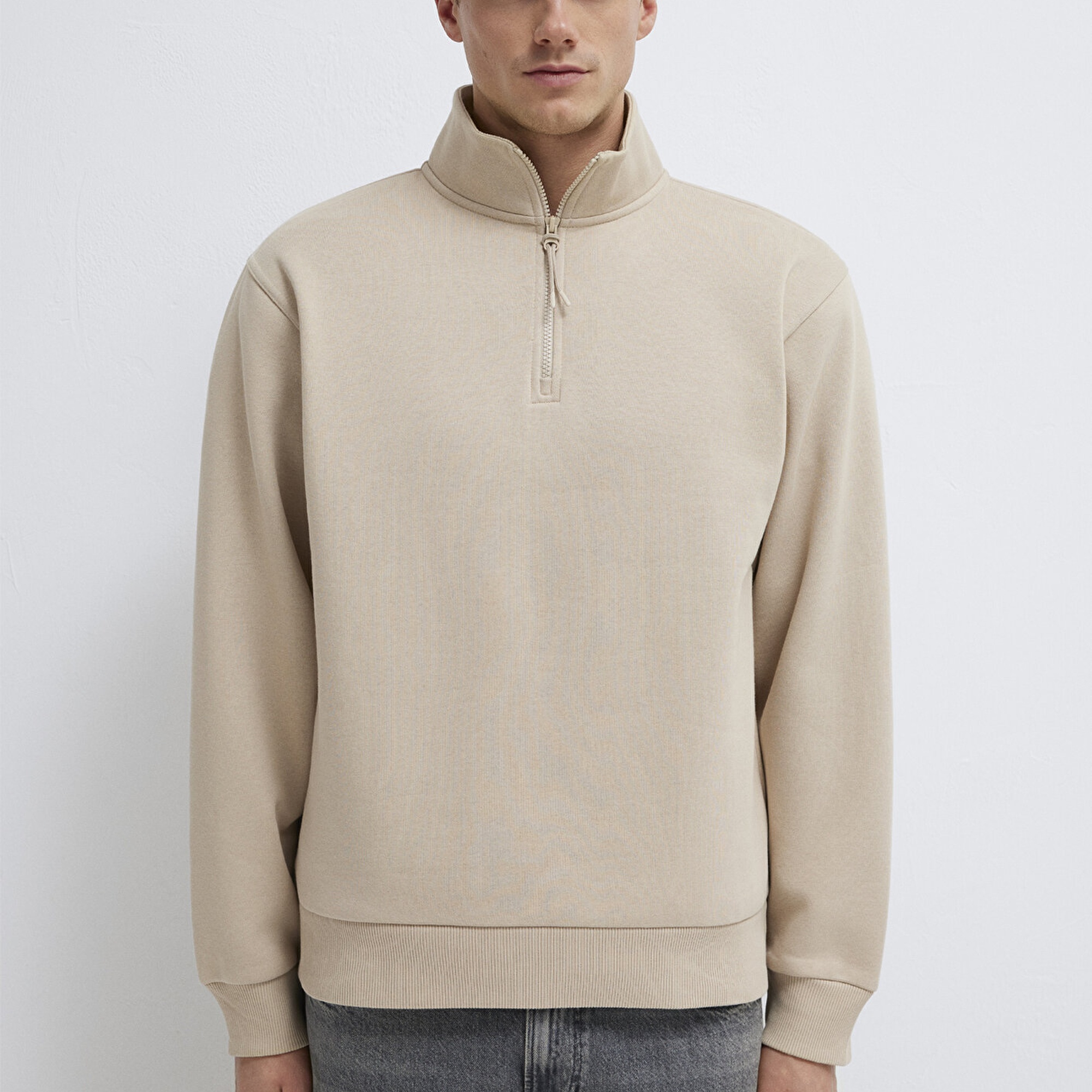 Mavi Yarı Fermuarlı Ekru Sweatshirt 0S10278-70004